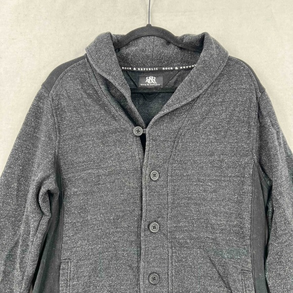 Rock & Republic Men's Black Grey Zip Hoodie Button Up Jacket Size Small - Picture 2 of 9